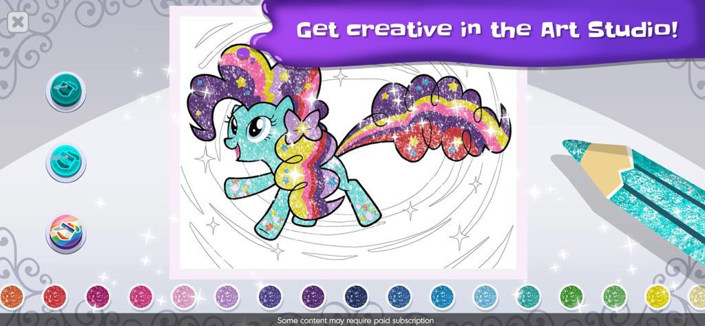 My Little Pony Color By Magic - Studio d'arte creativo nell'app My Little Pony Colora la Magia con strumenti per colorare glitter