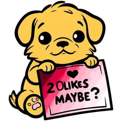 a puppy holding a sign that says 2 likes maybe?