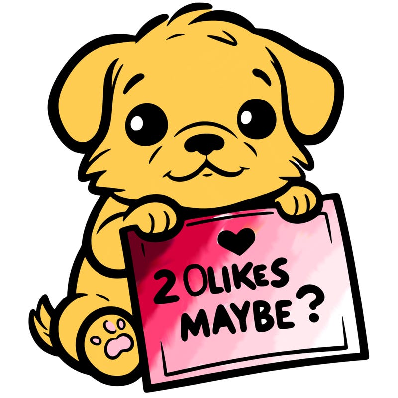 a puppy holding a sign that says 2 likes maybe?