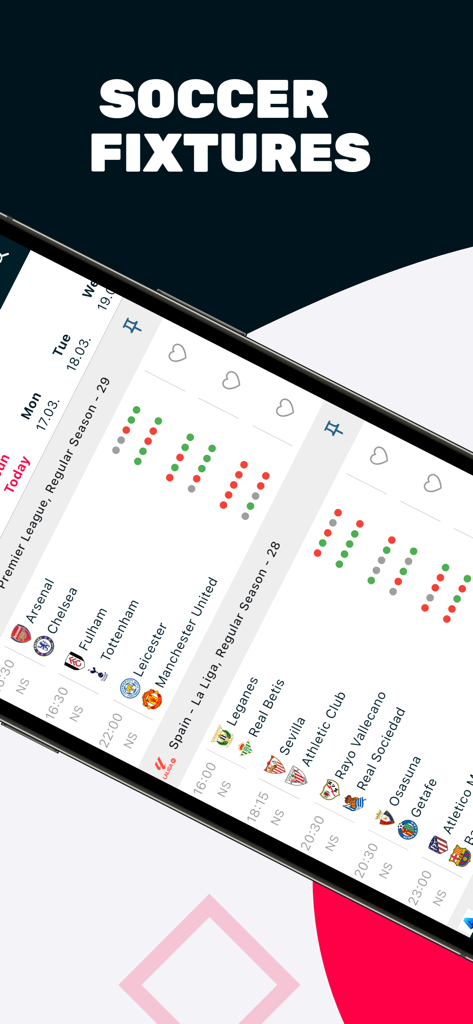 Expert Football Tips - Oberfläche der Expert Football Tips App, die kommende Fußballspiele und Spielpläne für verschiedene Ligen anzeigt