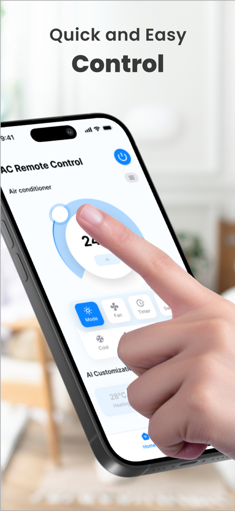 Aircon Remote - AC control - A hand adjusting the temperature on a smartphone air conditioner remote control app interface