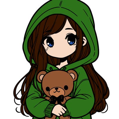 girl with big hoodie and long hair holding teddy bear