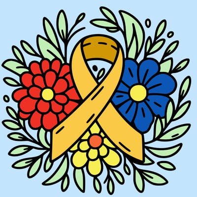 the cancer ribbon around flowers