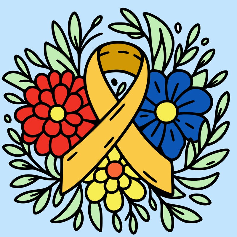 the cancer ribbon around flowers