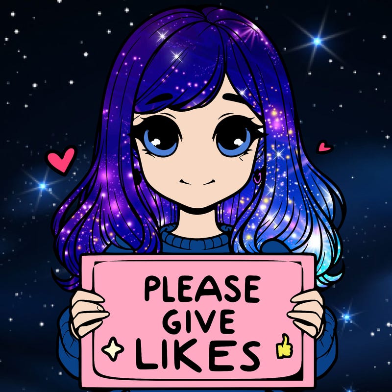 realistic girl that is holding a sign that says please give likes