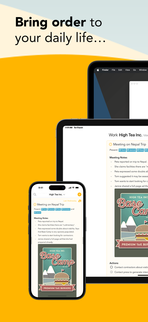 Agenda: Notes meets Calendar - Agenda notes and calendar app interface on iPhone iPad and Mac devices