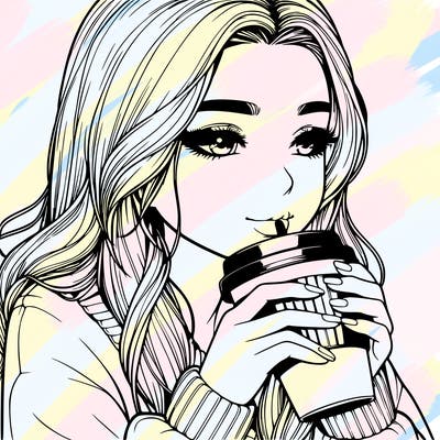 realistic girl drinking coffee