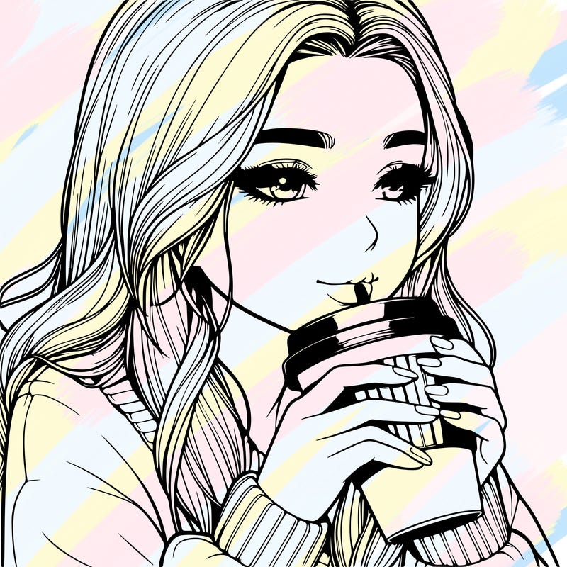realistic girl drinking coffee