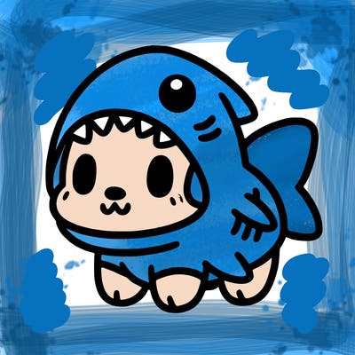 cute dog wearing a shark costume