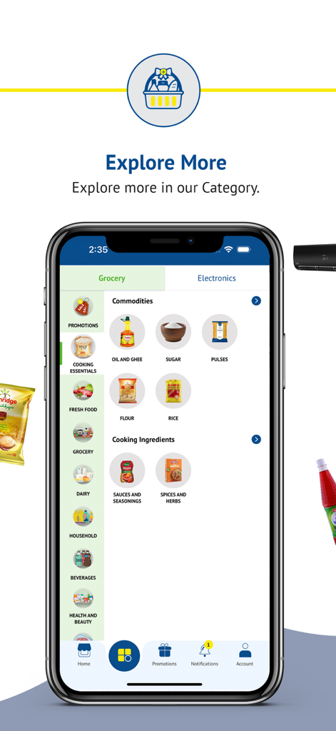 Metro Online. - Interfaz de la aplicación móvil Metro Online mostrando categorías de compra de comestibles, incluyendo productos básicos e ingredientes para cocinar