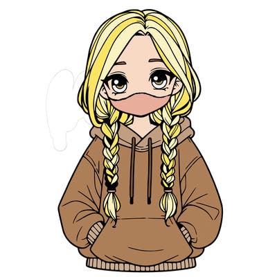 a realistic girl with a oversized hoodie and she has braids