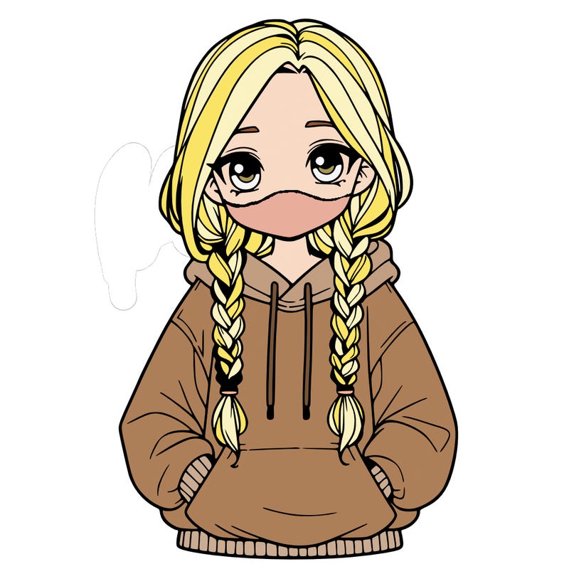 a realistic girl with a oversized hoodie and she has braids