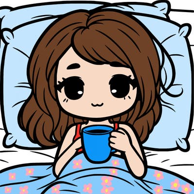 a girl drinking coffee in bed