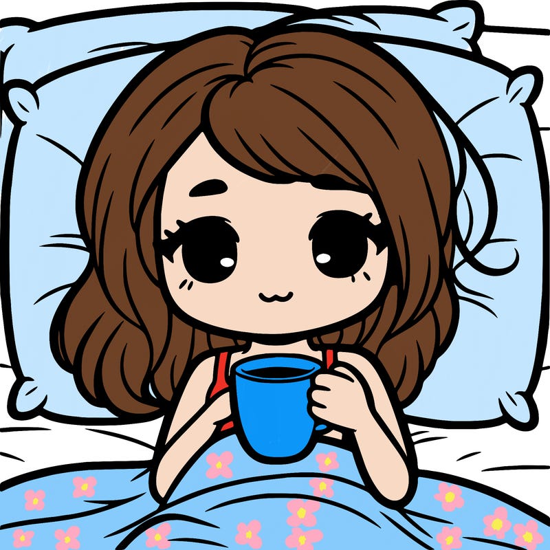 a girl drinking coffee in bed