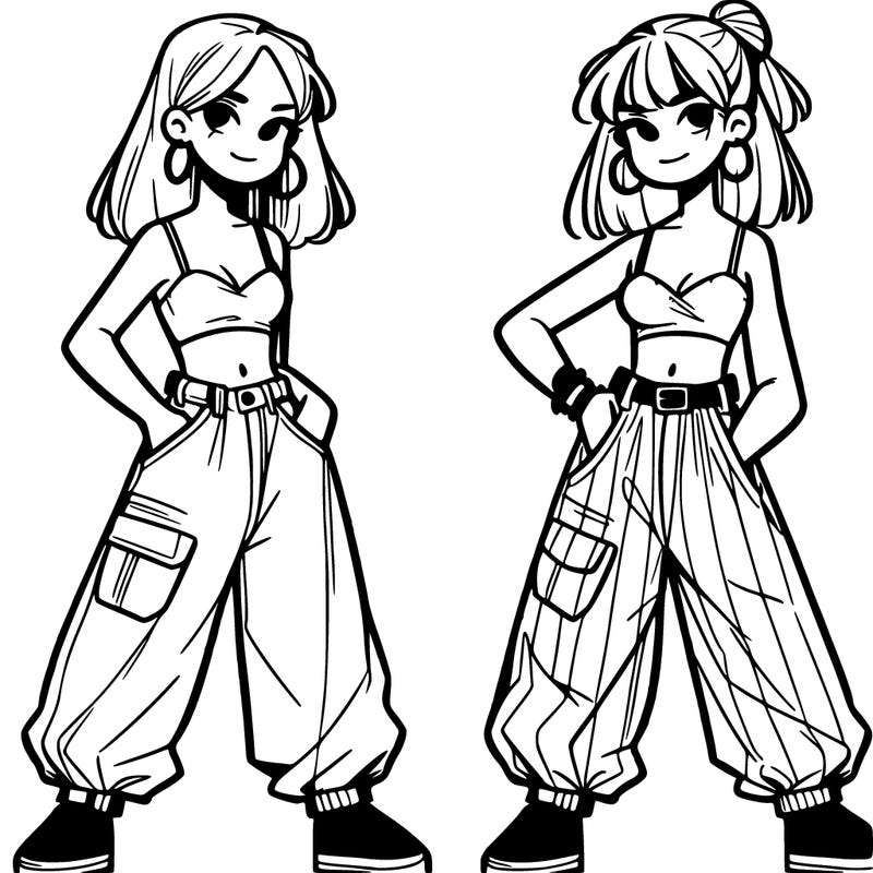 two girls with crop tops and baggy pants