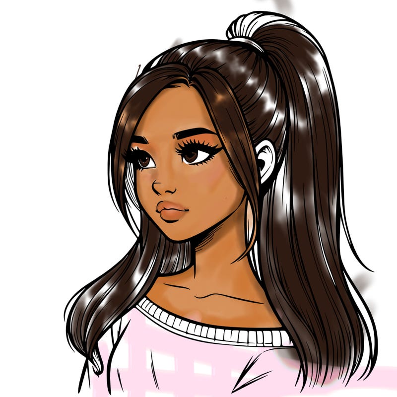 realistic girl with a high ponytail