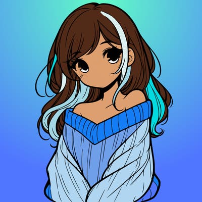 shy pretty girl wearing a sweater that is falling off one shoulder portrait