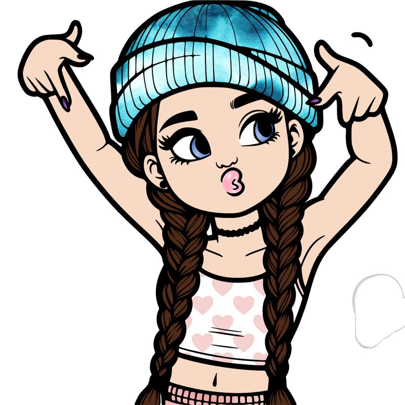 realistic teenage girl with braids and a beanie and crop top doing 🫶🏼