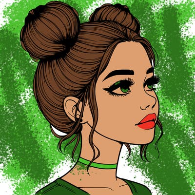 realistic girl with buns on the top of her head