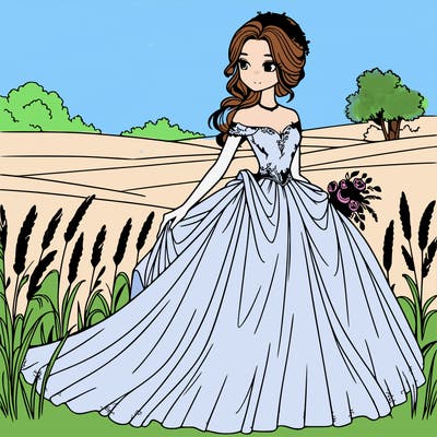 woman in gown in a field