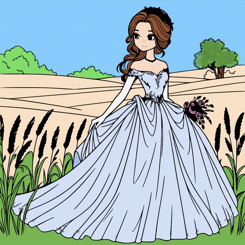 woman in gown in a field