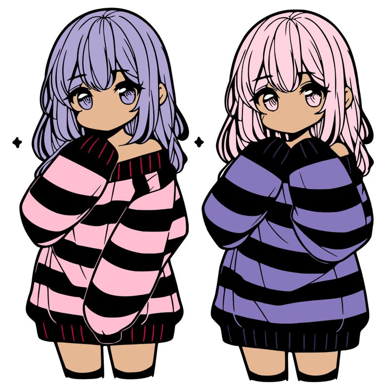 anime girl in a striped oversized sweater