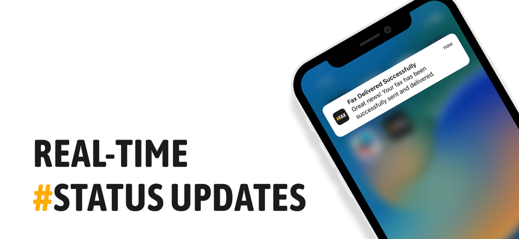 #FAX from iPhone: free sending - A smartphone displaying a real-time notification for a successfully delivered fax
