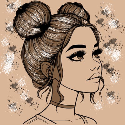 realistic girl with buns on the top of her head