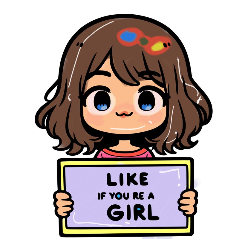 a cute girl holding a sign that says like if you’re a girl