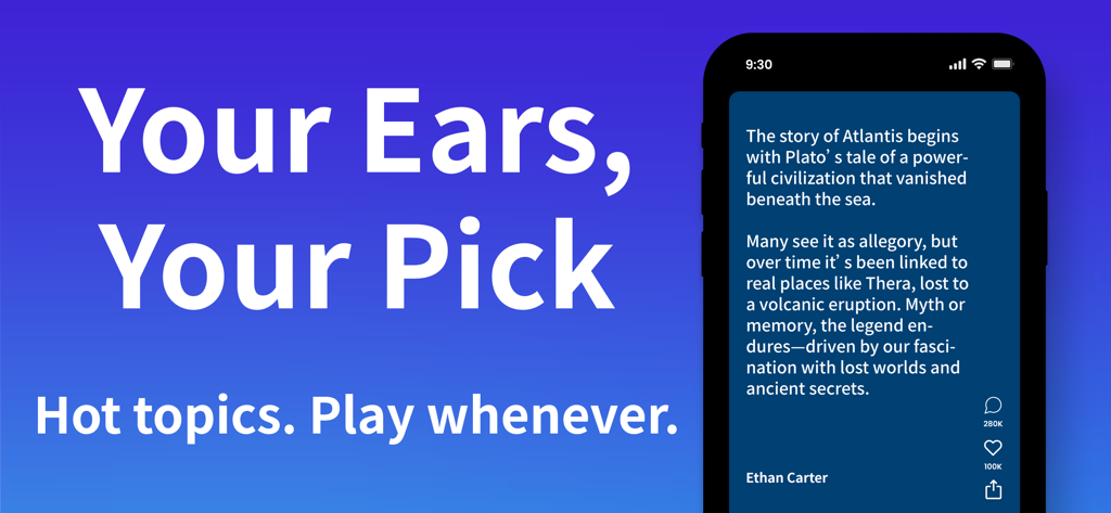 MixerBox AI mobile interface showing a summarized topic about Atlantis with social engagement icons