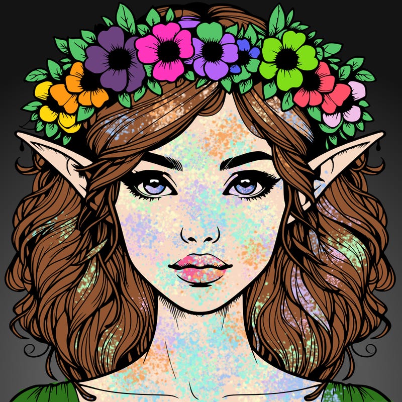 realistic female elf with flower crown