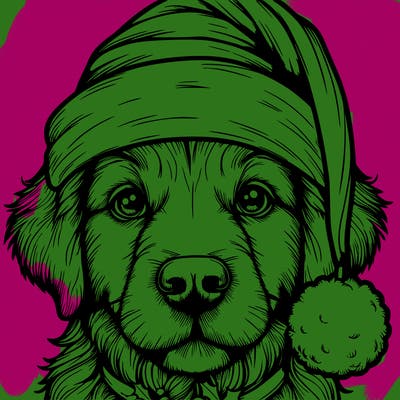 realistic dog with a christmas hat