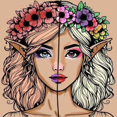 realistic female elf with flower crown