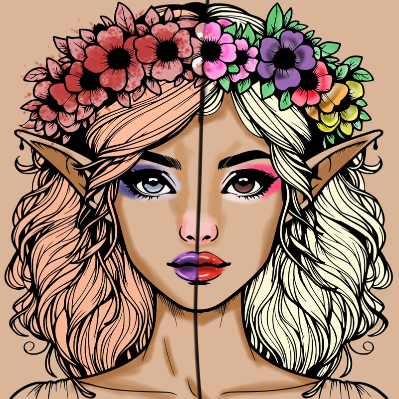 realistic female elf with flower crown