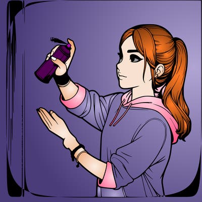 realistic teen girl spray painting a wall