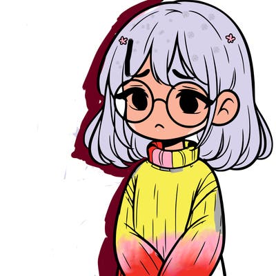 sad girl with glasses in a sweater