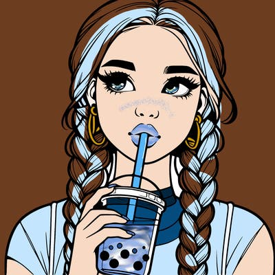 realistic girl with braided hair drinking boba