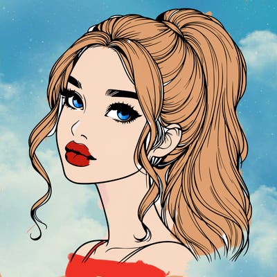 realistic girl with a ponytail on her hair and lips