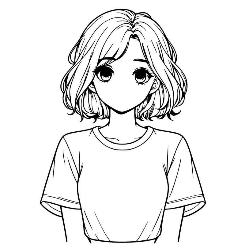 realistic girl with shoulder length hair and blank t shirt