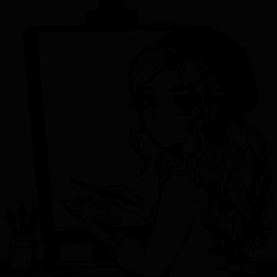 realistic girl artist painting a blank canvas
