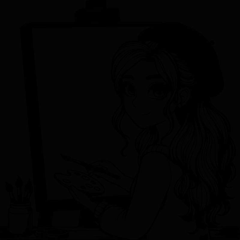 realistic girl artist painting a blank canvas