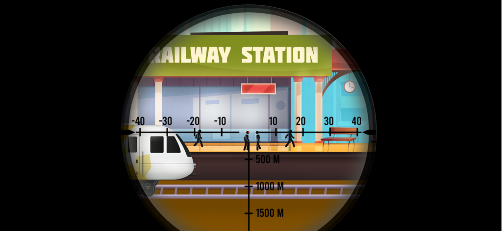 Sniper Head Shot Stickman.io - Vista de francotirador de personajes stickman caminando en el andén de una estación de tren