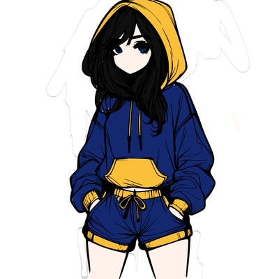 realistic girl in shorts and hoodie