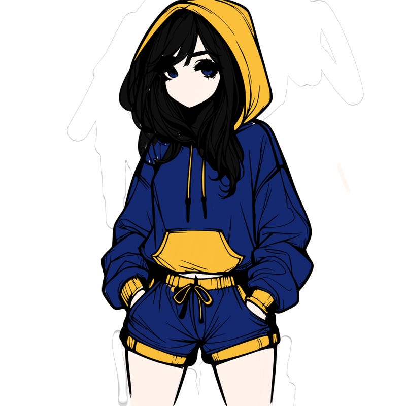 realistic girl in shorts and hoodie