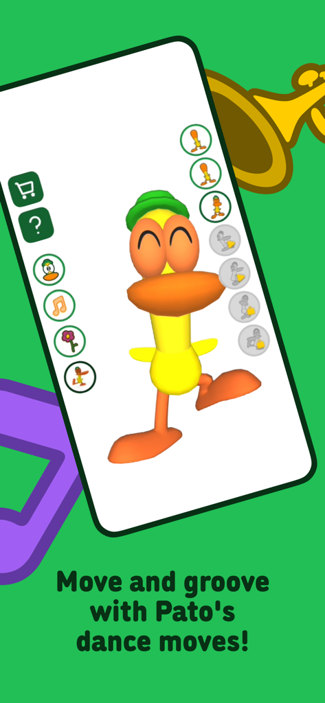 Talking Pocoyó: My Friend Pato - Pato el pato realizando pasos de baile en la aplicación Pato Hablador de Pocoyó