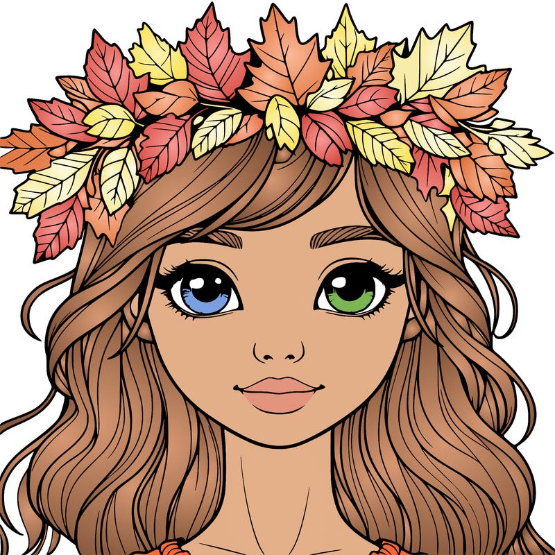 realistic girl with fall leaf crown