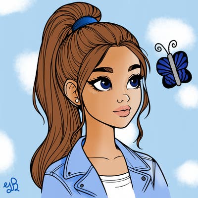 realistic girl with a high ponytail