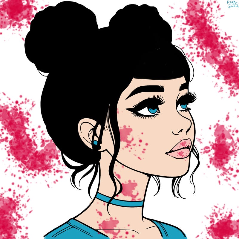 realistic girl with buns on the top of her head