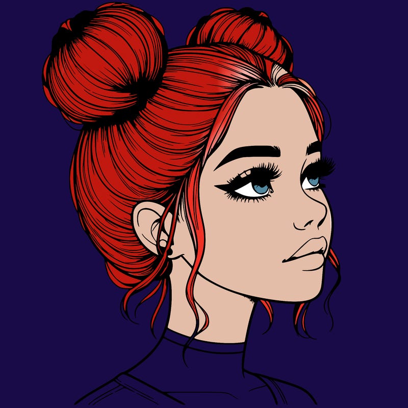 realistic girl with buns on the top of her head
