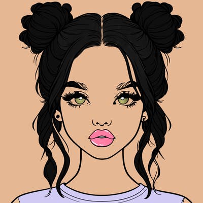 realistic girl with two buns in hair and lips